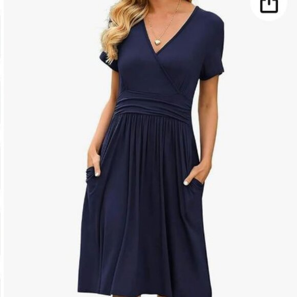 PP Young Dresses & Skirts - PP Young Casual Flutter V-Neck Solid A Line Dress with Pockets Size L